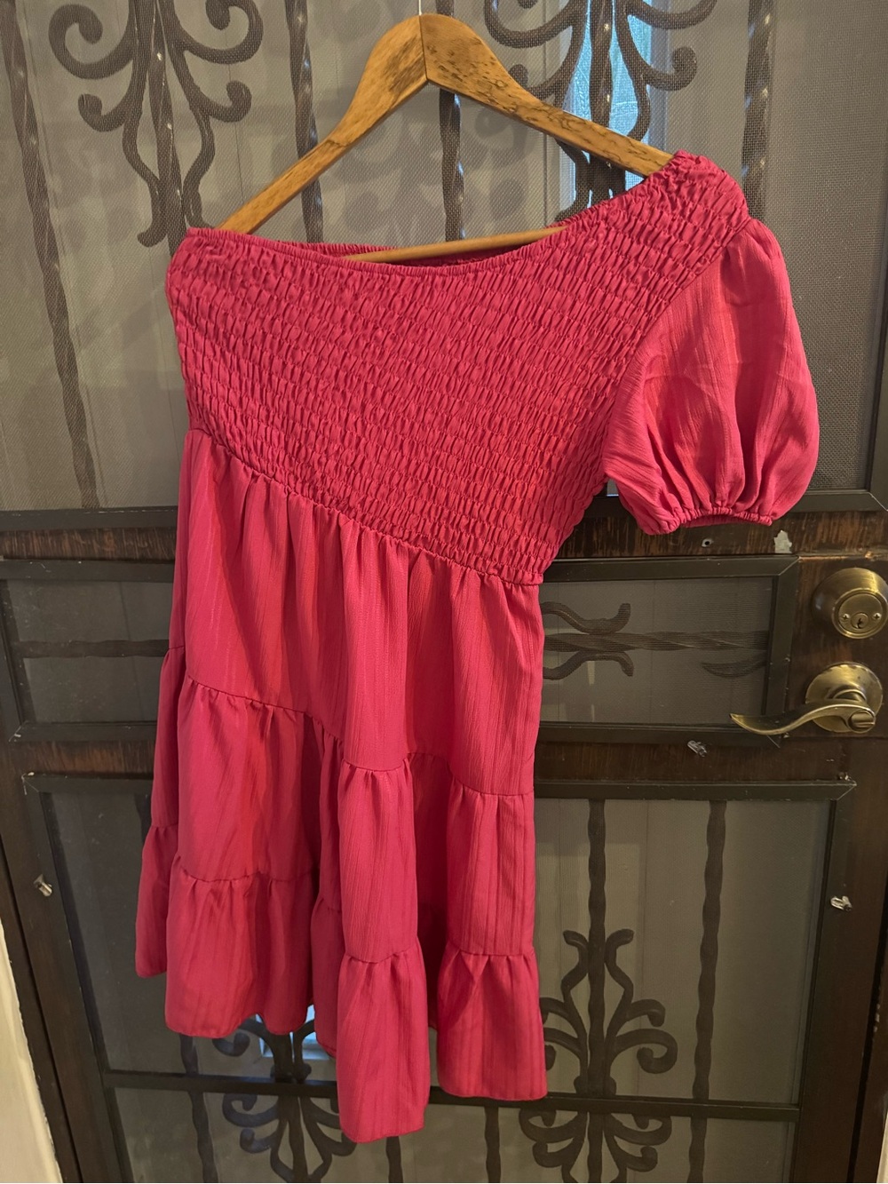 NWOT SHEIN Bright Pink Smocked Dress